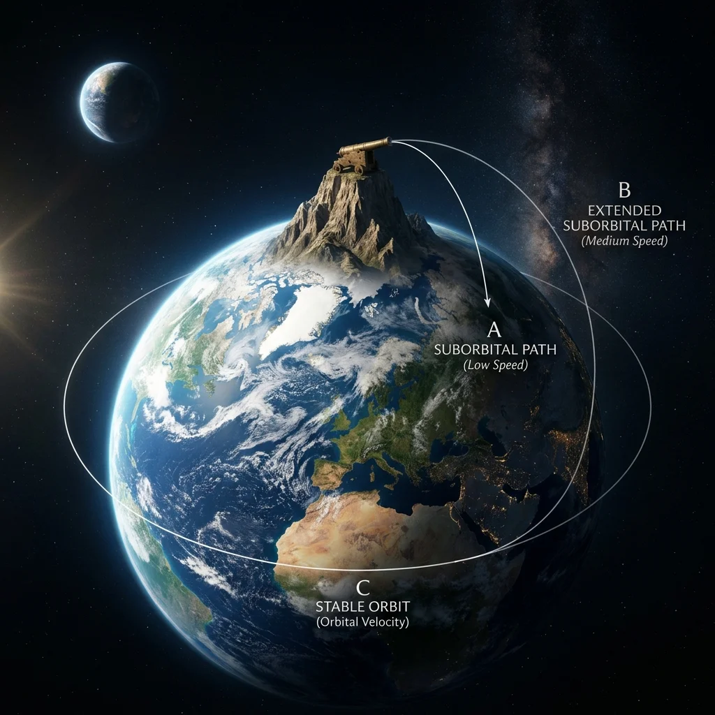 Diagram illustrating Falling Forever The Secret of Orbit