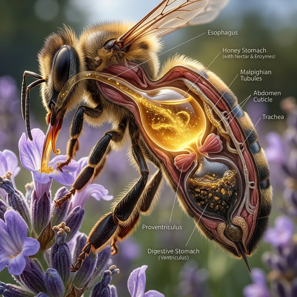Diagram showing a bee's internal honey stomach