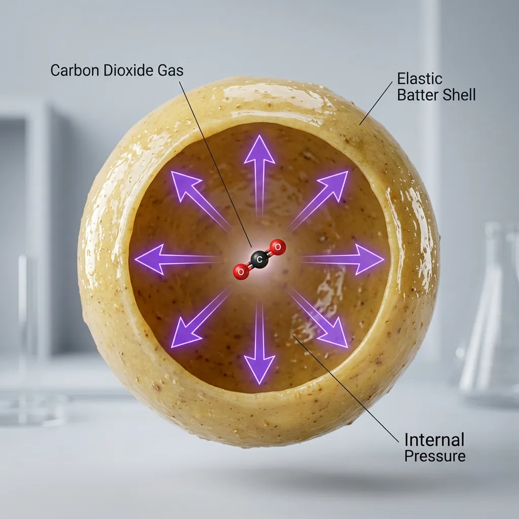 The CO2 bubble reaction showing gas expansion inside cake batter