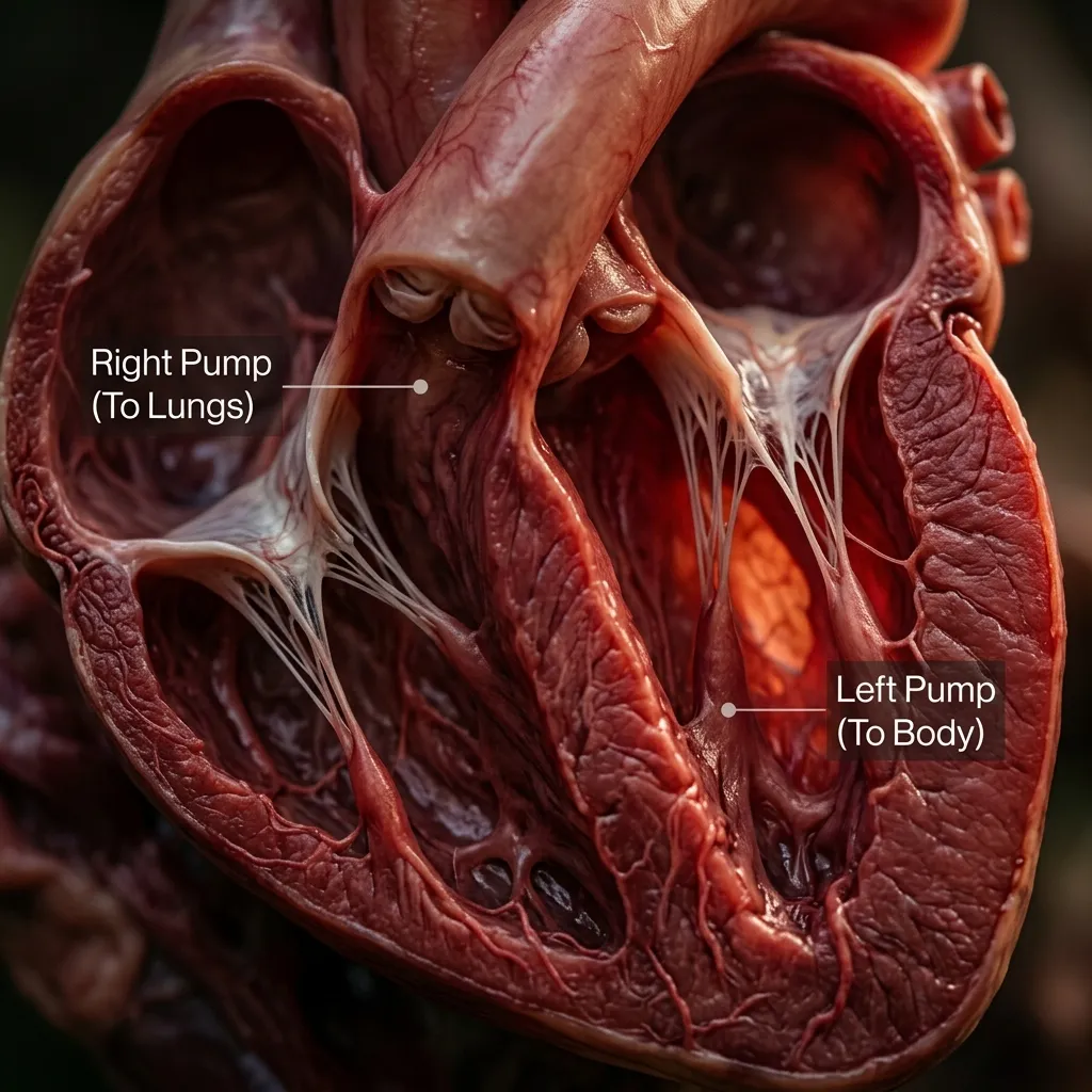A cinematic macro photograph of a living human heart pulsing with life