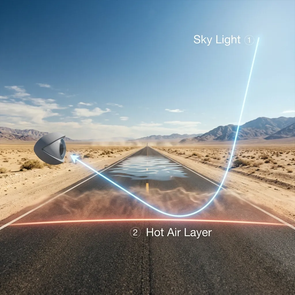 The Light Curve: How hot air layers refract sky light into an observer's eye