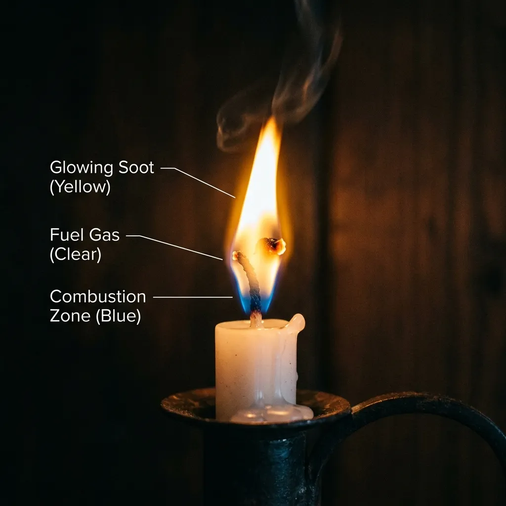 A cinematic extreme macro photograph detailing the anatomy of a candle flame