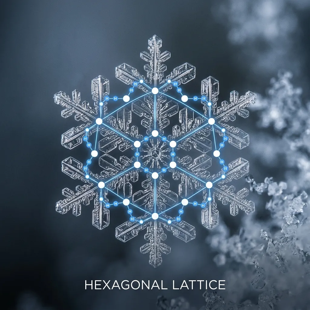 Hexagonal Lattice: The microscopic atomic arrangement of water molecules forming ice