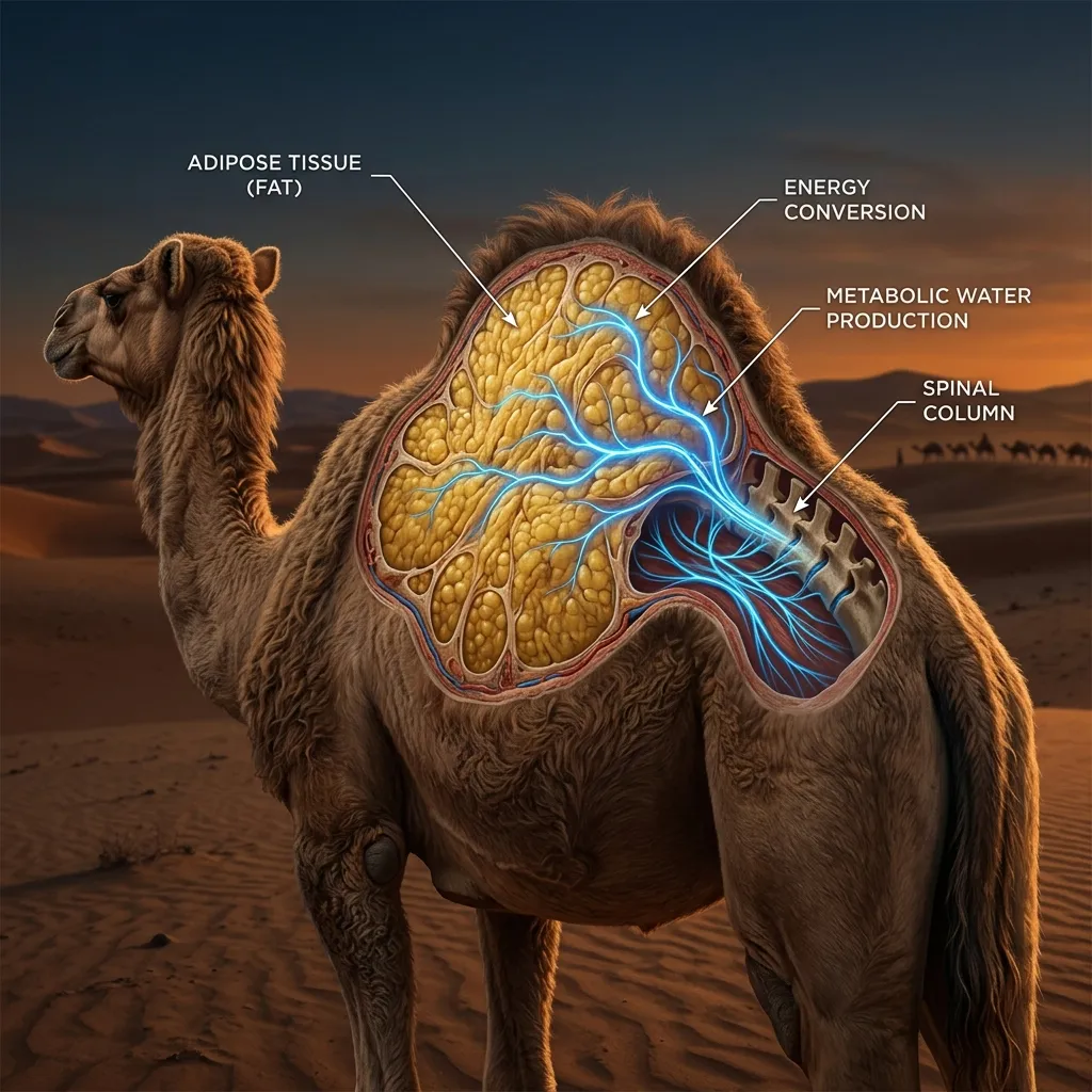Diagram illustrating the fat composition of a camel's hump compared to a water tank myth