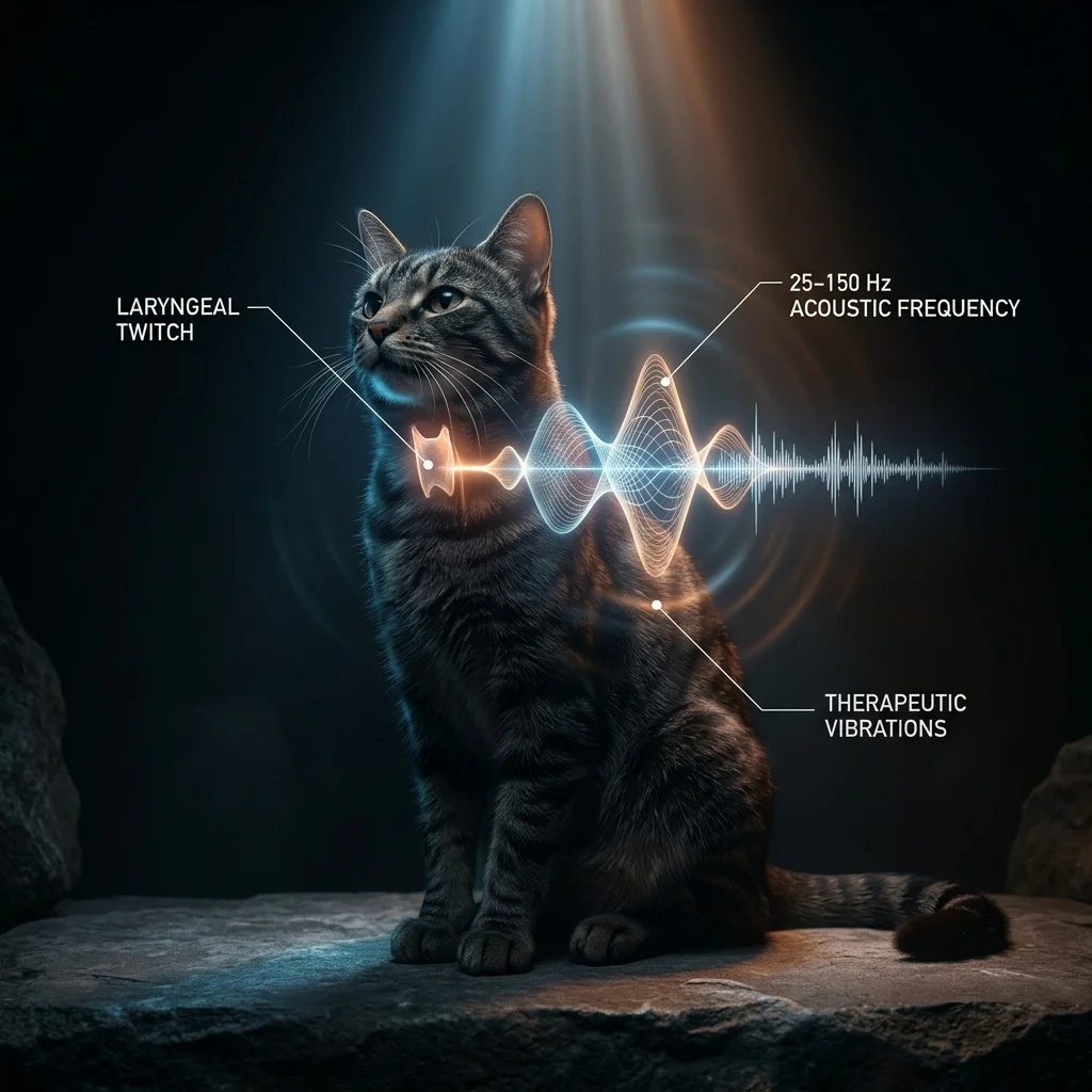 Diagram illustrating the acoustic frequency range of a cat's purr compared to medical ultrasound