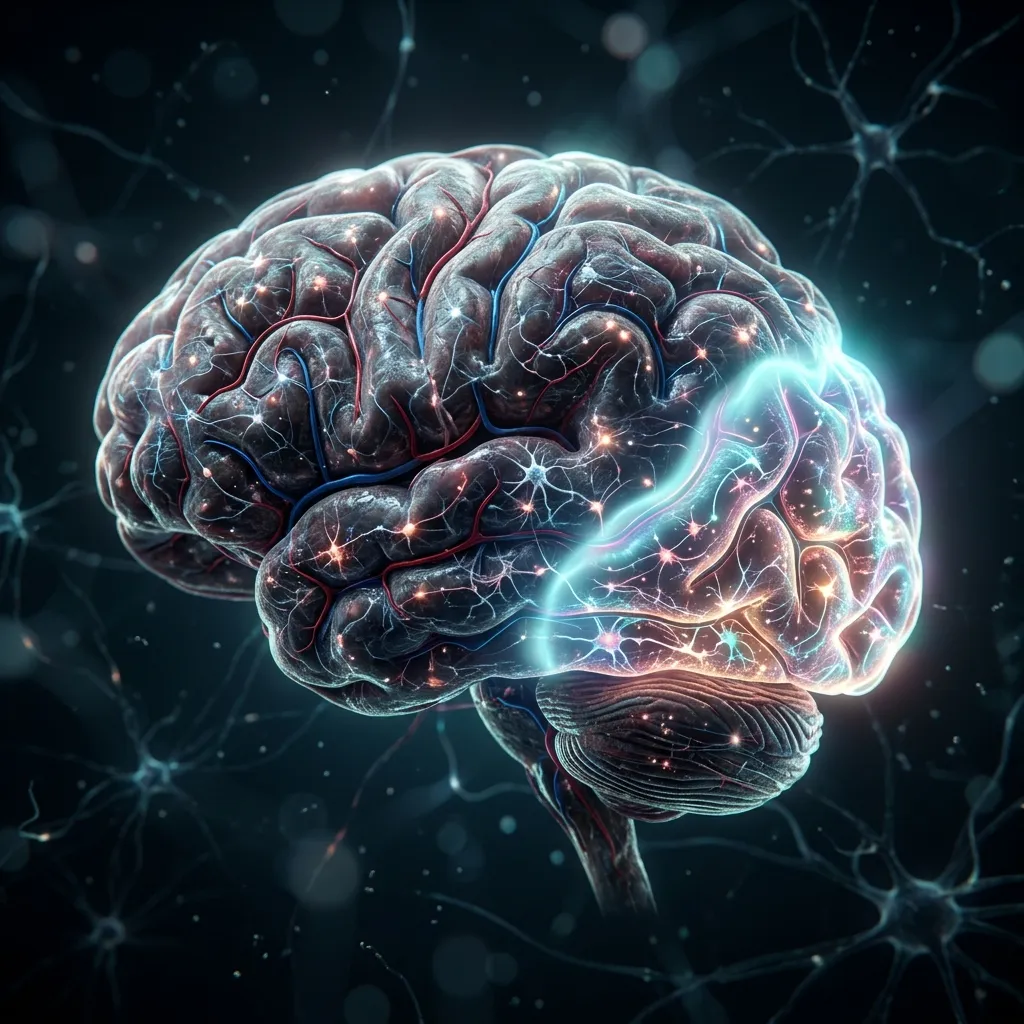 An elegant schematic diagram illustrating the 'Neural Reset', showing the brain's activity dipping during a blink